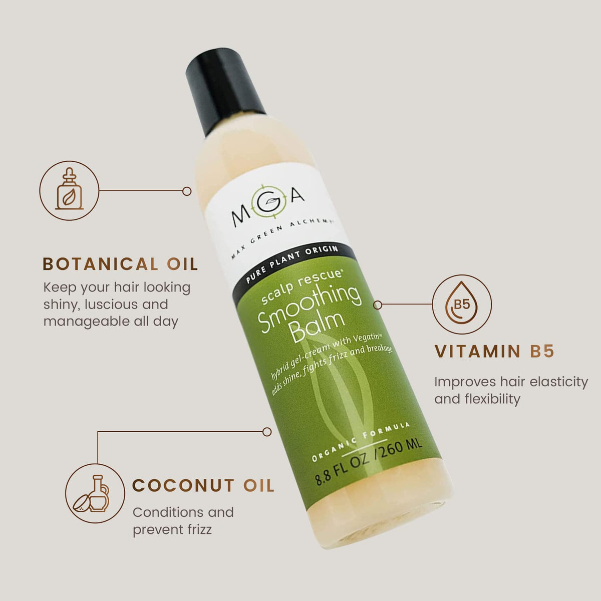 MGA Vegan Hair Smoothing Balm - Scalp Rescue Organic Formula with Keratin Repairs Rough Hair | Hair Care Product with Argan Oil for Men & Women Beauty & Personal Care Max Green Alchemy