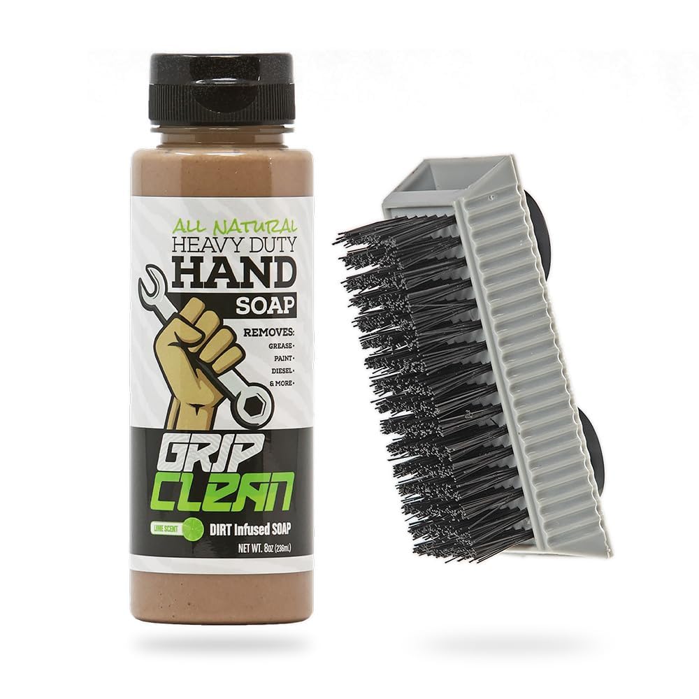 Grip Clean Heavy-Duty Hand Cleaner for Mechanics with Nail Brush - Moisturizing Coconut Oil Hand Cleaner Liquid Hand Soap with Stiff Bristle Nail Beauty & Personal Care Grip Clean