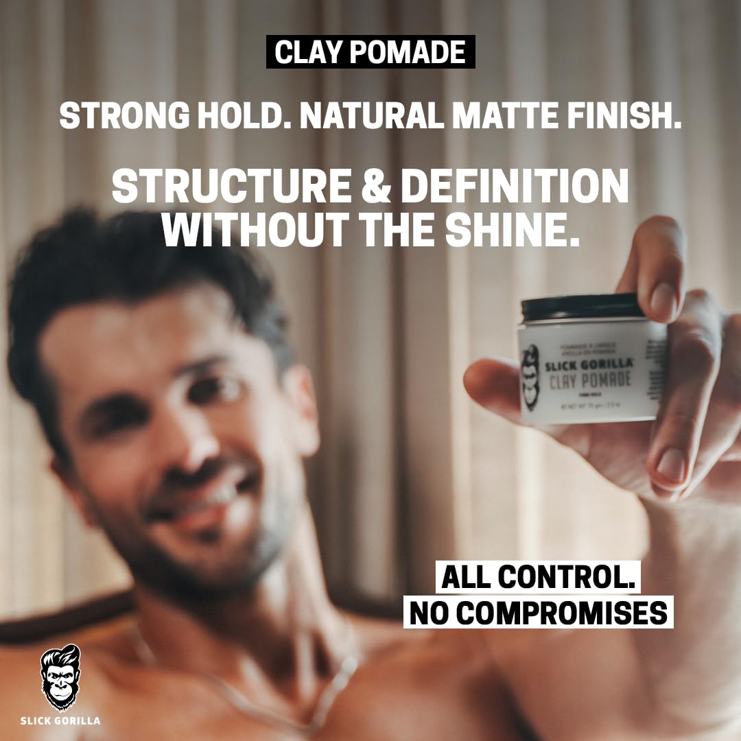 Slick Gorilla Clay Pomade for Men, 2.5 oz (75 ml), Firm Hold Hair Clay with Natural Matte Finish, Non-Greasy Men’s Hair Pomade for Textured, Wavy Beauty & Personal Care Slick Gorilla