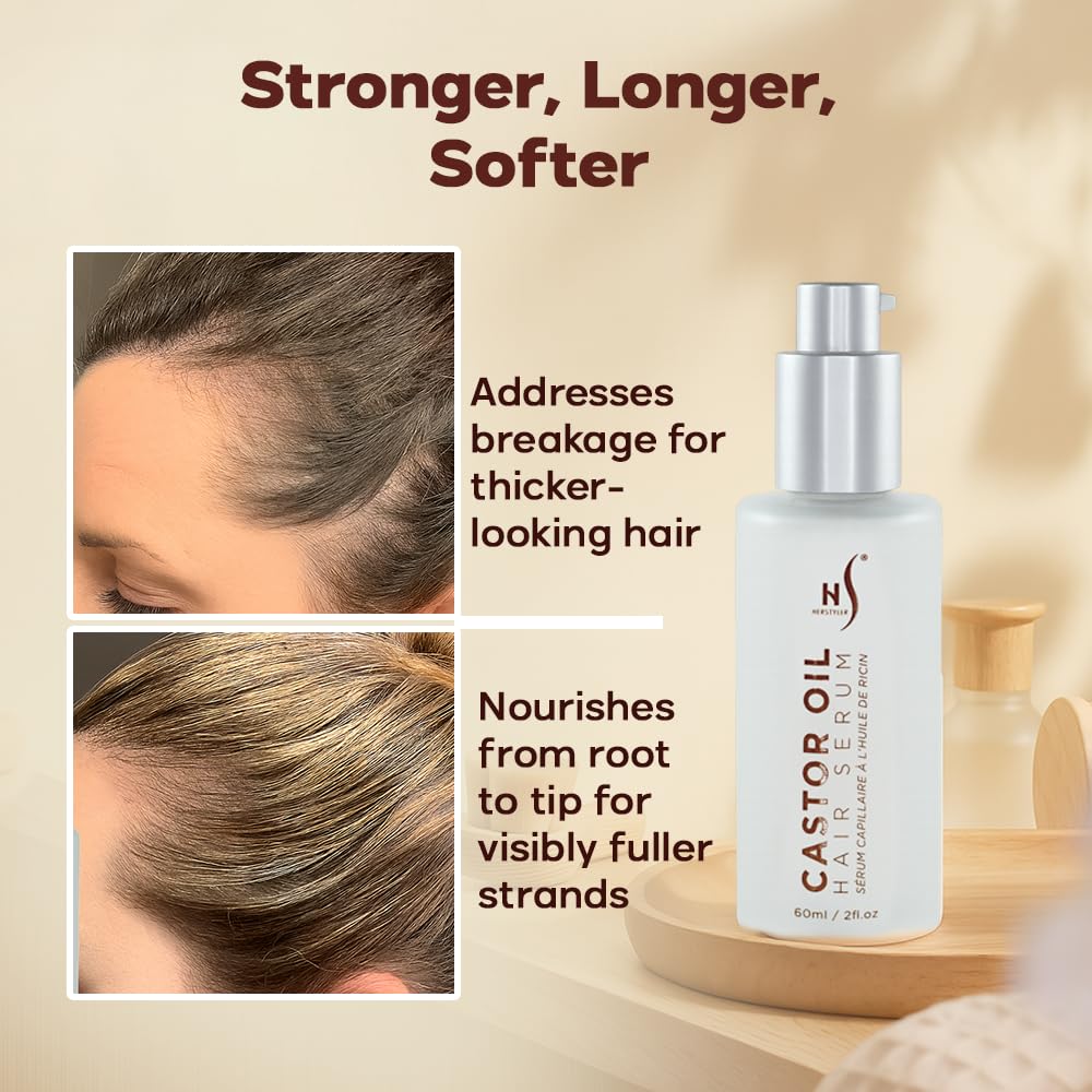 HerStyler Castor Oil Hair Serum for Hair Growth - Hair Shine Serum with Vitamin E - Hair Growth Serum - Hair Serum Heat Protectant - Vitamin E Beauty & Personal Care HerStyler