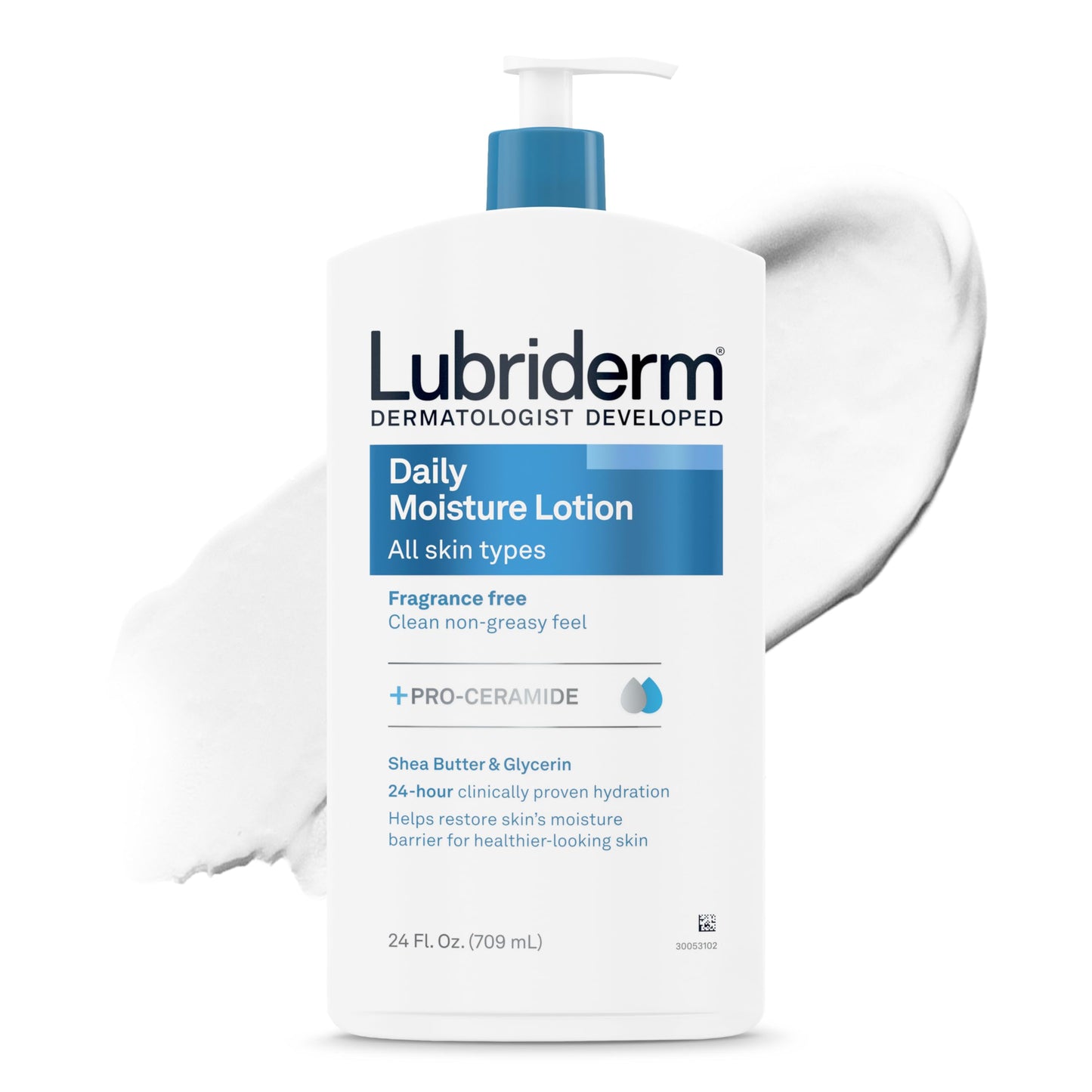 Lubriderm Fragrance Free Daily Moisture Body Lotion + Pro-Ceramide, Unscented Lotion, Body Lotion for Dry Skin, Shea Butter, Glycerin, Non-Greasy Beauty & Personal Care Lubriderm