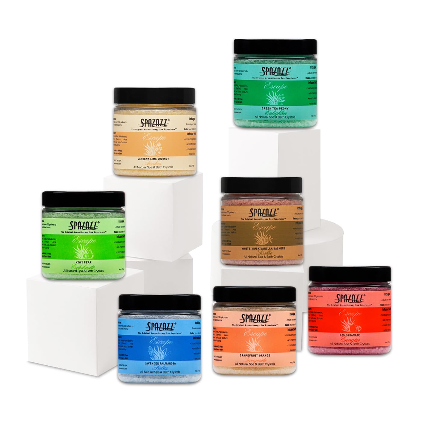 Hot Tub & Spa Bath Salt Aromatherapy Crystals - Spazazz Escape Collection 4 Oz 7-Pack Sampler & Hot Cold Towel - Lavender, Lime Coconut, Green Tea Beauty and Personal Care Spazazz