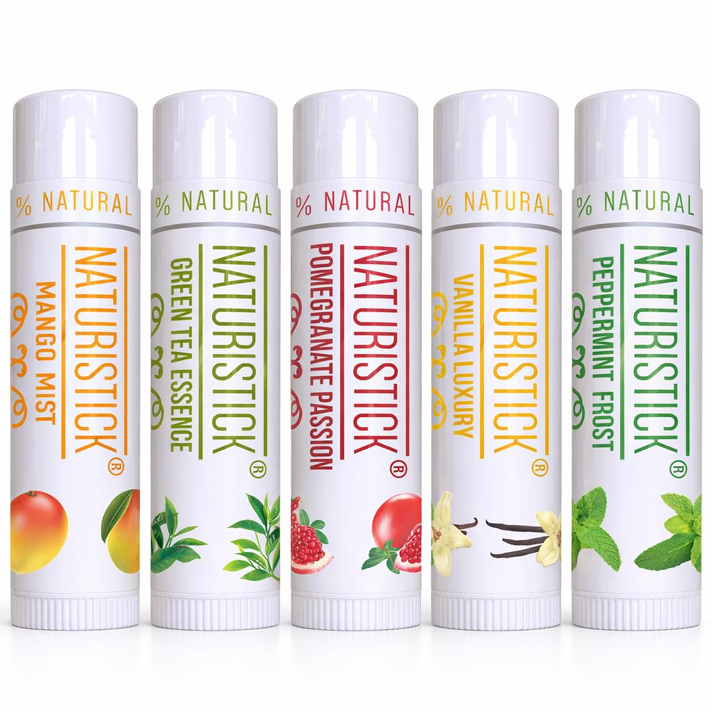 Naturistick Natural Beeswax Lip Balm 5-Pack - Assorted Flavors Beauty and Personal Care Naturistick