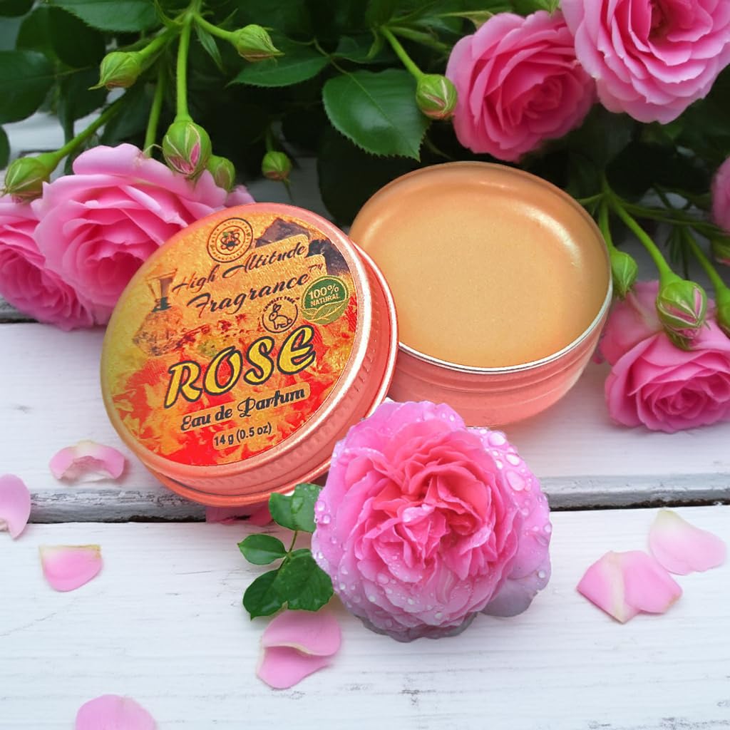 ROSE Perfume - Eau de Parfum - Solid Balm - Natural Essential Oils Aromatherapy Fragrance (Tea Rose, De Mai, Otto, Rosa Damascena, Centifolia Beauty & Personal Care HIGH ALTITUDE ORGANICS