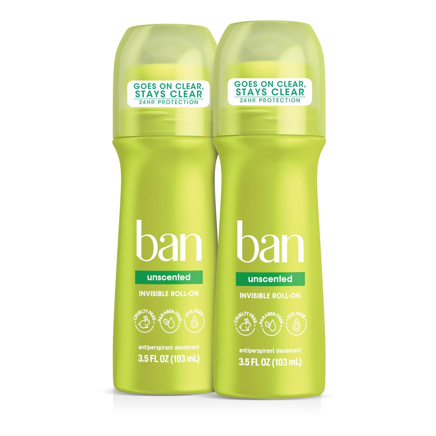 Ban Invisible Roll-on Antiperspirant Deodorant for Women and Men, 24-hour Underarm Odor & Sweat Protection, Unscented, 3.5 Oz, Pack of 2 Beauty and Personal Care Ban