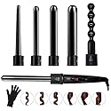 6 in 1 Curling Iron Wand Set with 6 Interchangeable Ceramic Barrels and Heat Protective Glove (Black-6in1) (Black-6) Beauty & Personal Care MENQANG