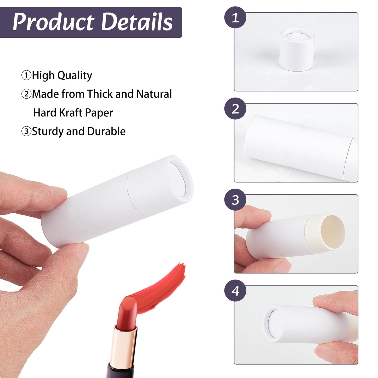 NICENEEDED 10 Pcs 10ML Paperboard Lip Balm Tubes, White Paper Lipstick Tube, Cardboard Empty Lip Gloss Container Solid Perfume Tube Cosmetic Box Beauty and Personal Care NICENEEDED