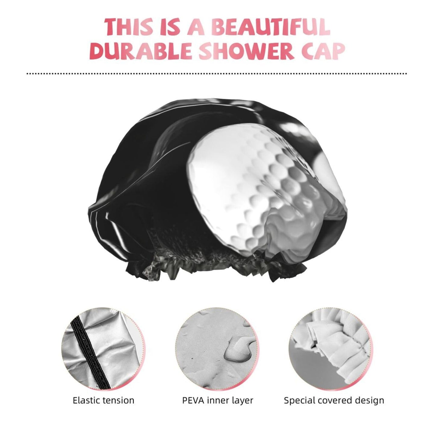 Black and White Golf Shower Cap for Women Men Large Reusable Shower Bonnet Double-Layer Waterproof Bath Caps Elastic Band Hair Hat for All Hairstyles Beauty and Personal Care BWLHJKE