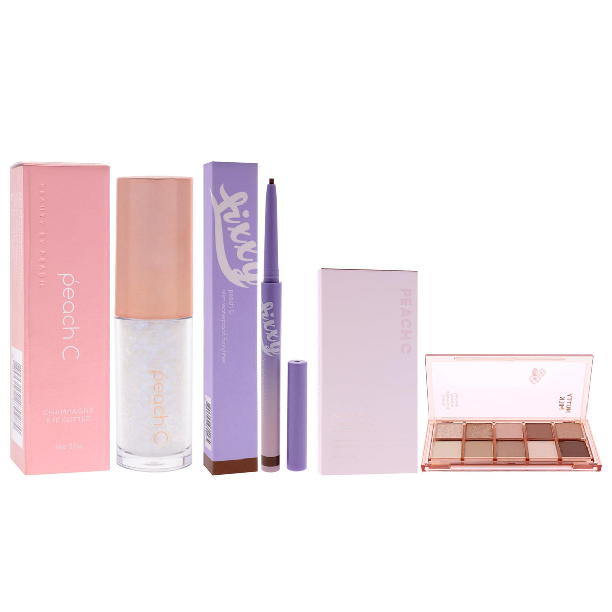 Peach C Kit by Peach C for Women - 3 Pc Kit 0.12oz Eye Shadow - 01 Pure White, 0.04 Eyeliner - 03 Soft Brown, 0.34oz Eye Shadow - 05 Nutty Milk