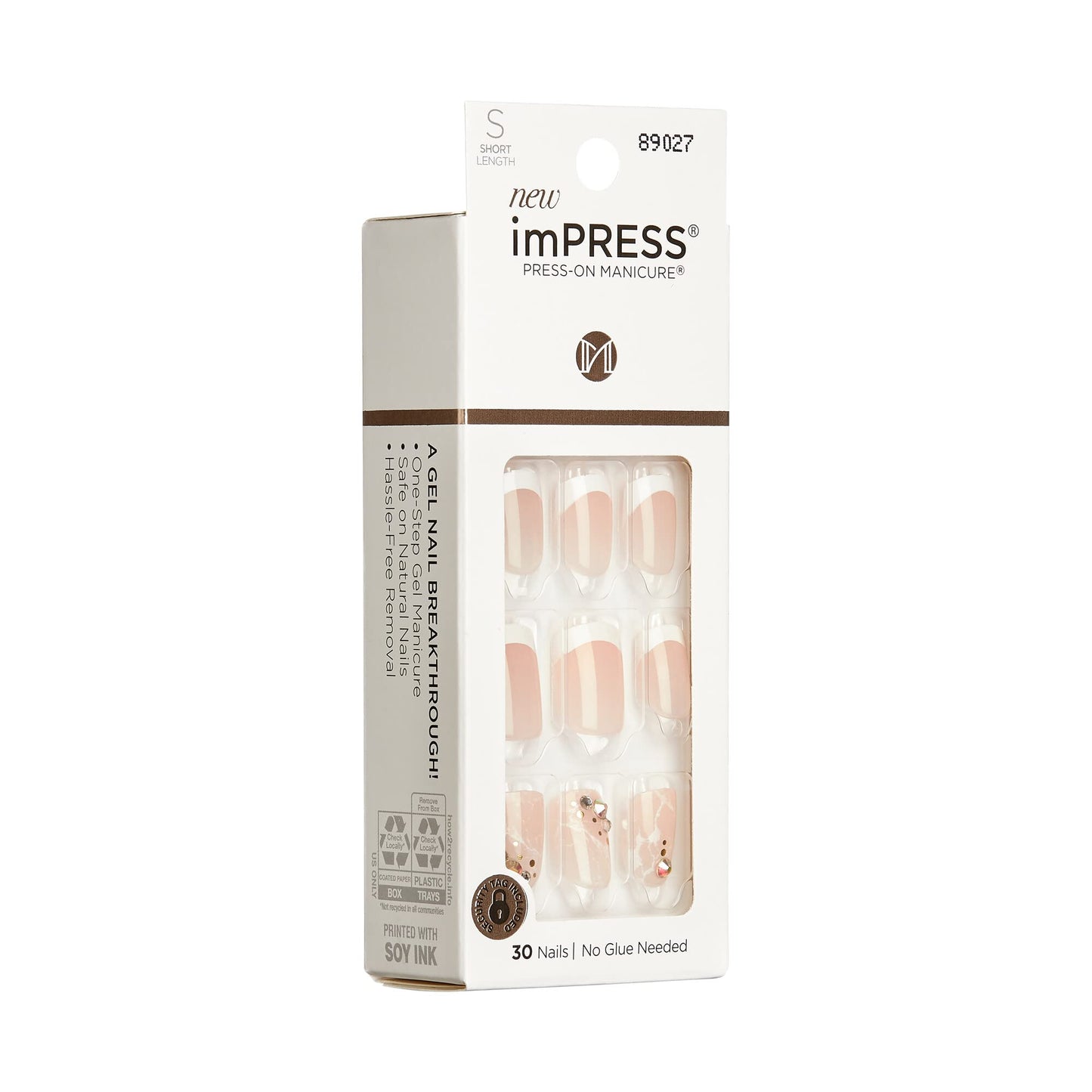 KISS imPRESS No Glue Mani Press On Nails, Design, 'My Worth', White, Short Size, Squoval Shape, Includes 30 Nails, Prep Pad, Instructions Sheet, 1 Beauty & Personal Care imPRESS