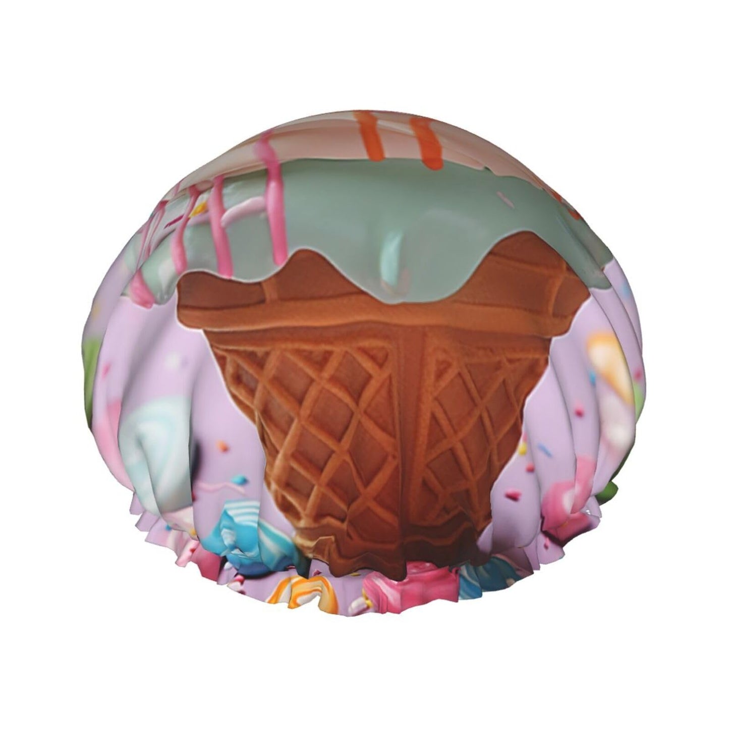 Many Colored Ice Cream Shower Cap For Women Reusable Double Layers Bathing Bath Cap Hair Caps Waterproof Elastic Band Ladies Spa Salon Shower Hat Hair Beauty and Personal Care GDSHJKLW