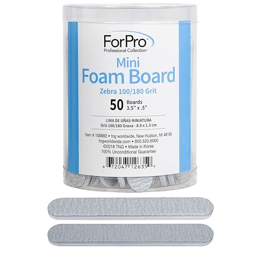 ForPro Professional Collection Mini Foam Board, Zebra, 100/180 Grit, Double-Sided Manicure Nail File, 3.5” L x .5” W, 50-Count Beauty & Personal Care ForPro Professional Collection