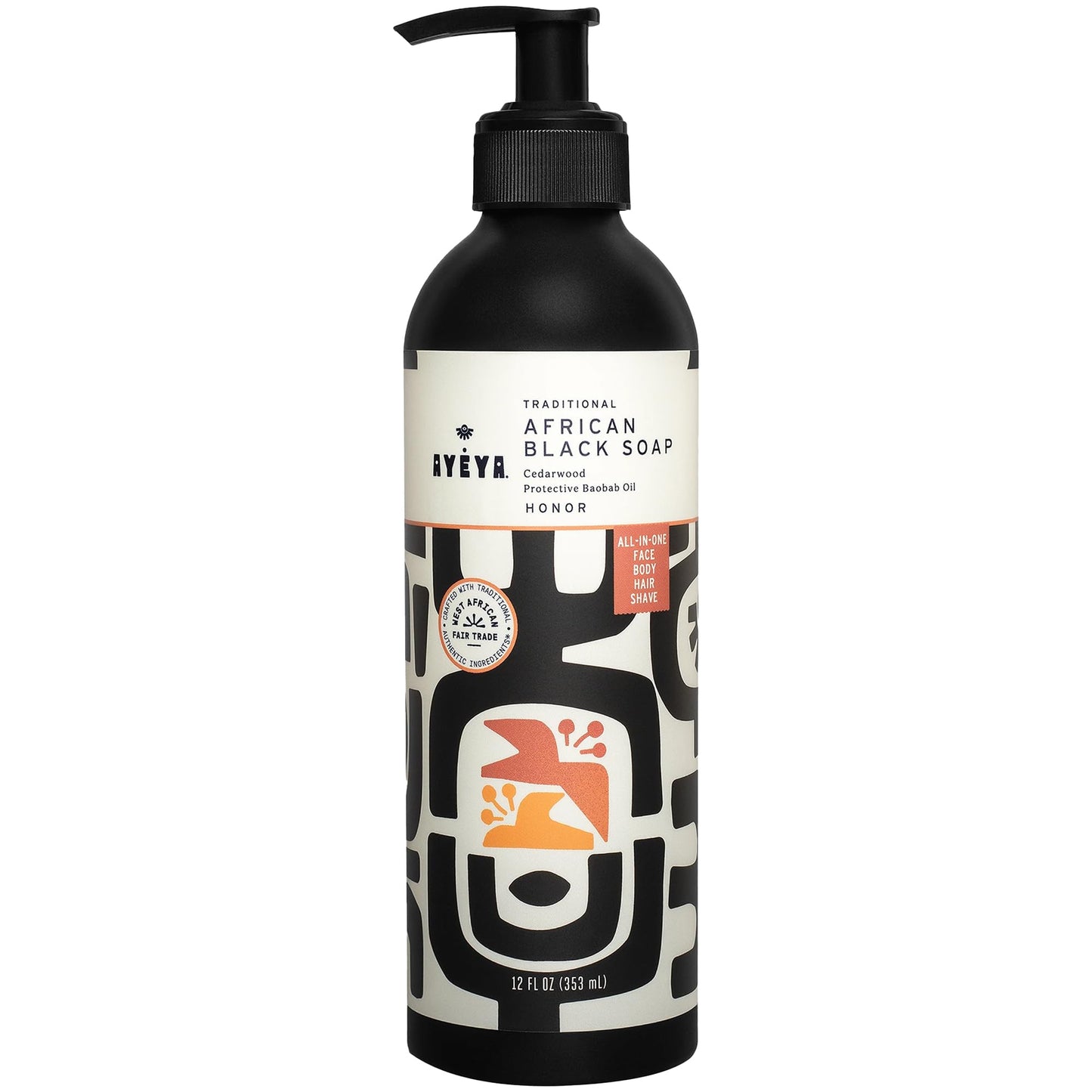AYÉYA Liquid African Black Soap - Honor | Cedarwood, Patchouli & Moringa | Firming Face & Body Wash for Mature, Textured & Aging Skin | Anti-Aging Beauty & Personal Care Ayeya