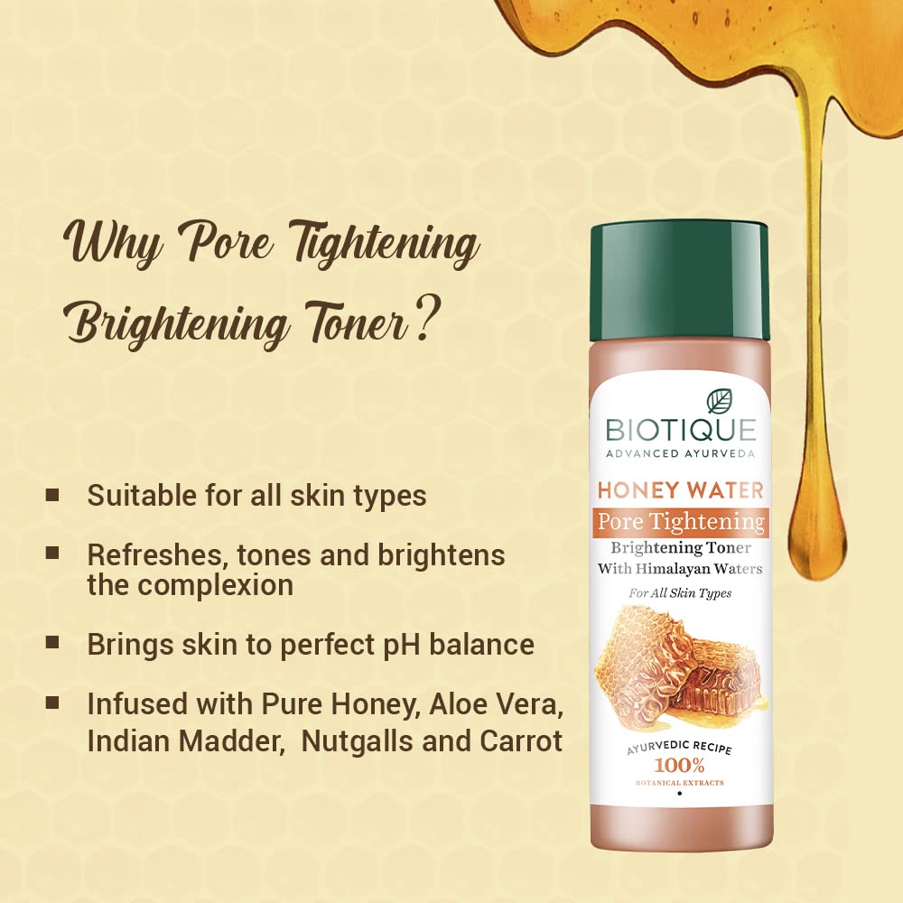 Biotique Bio Honey Water Clarifying Toner, 120ml (4.05 Oz.) I With Himalayan Water I All Skin Type I Blended With Pure Honey, Aloe Vera, Manjishtha Beauty & Personal Care Biotique