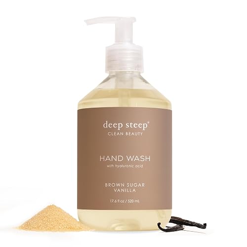 Deep Steep Liquid Hand Wash, Brown Sugar Vanilla, 17.6 oz - Moisturizing Cleanser with Olive Oil, Aloe Vera, Glycerin & Hyaluronic Acid - Vegan, Clean Beauty & Personal Care Deep Steep