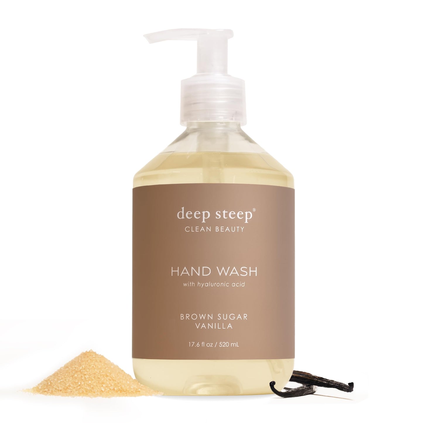Deep Steep Liquid Hand Wash, Brown Sugar Vanilla, 17.6 oz - Moisturizing Cleanser with Olive Oil, Aloe Vera, Glycerin & Hyaluronic Acid - Vegan, Clean Beauty & Personal Care Deep Steep
