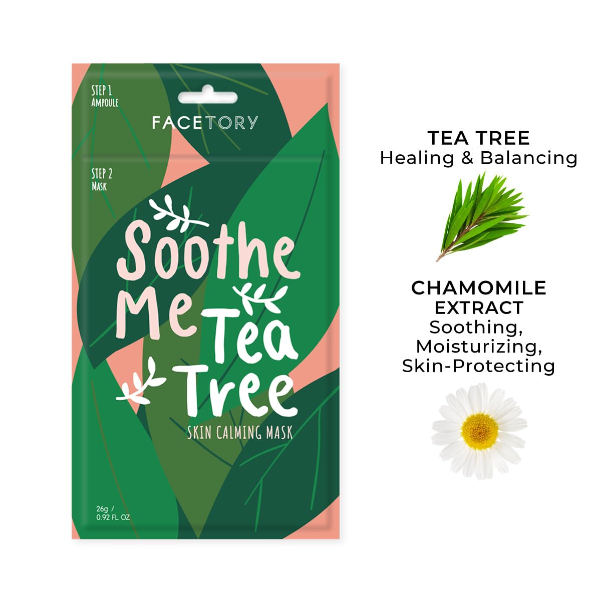 FACETORY K Beauty Face Mask Skin Care - Soothe Me Tea Tree 2-Step Sheet Mask with Tea Tree Extract & Chamomile + Soothing Ampoule | Skin Calming, Acne Beauty & Personal Care FACETORY