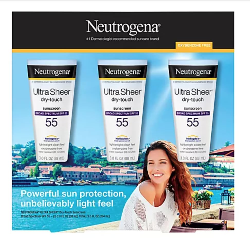 Neutrogena Ultra Sheer Dry-Touch Sunscreen Lotion, Broad Spectrum SPF 55 UVA/UVB Protection, Lightweight Water Resistant Face & Body Sunscreen Beauty & Personal Care Neutrogena