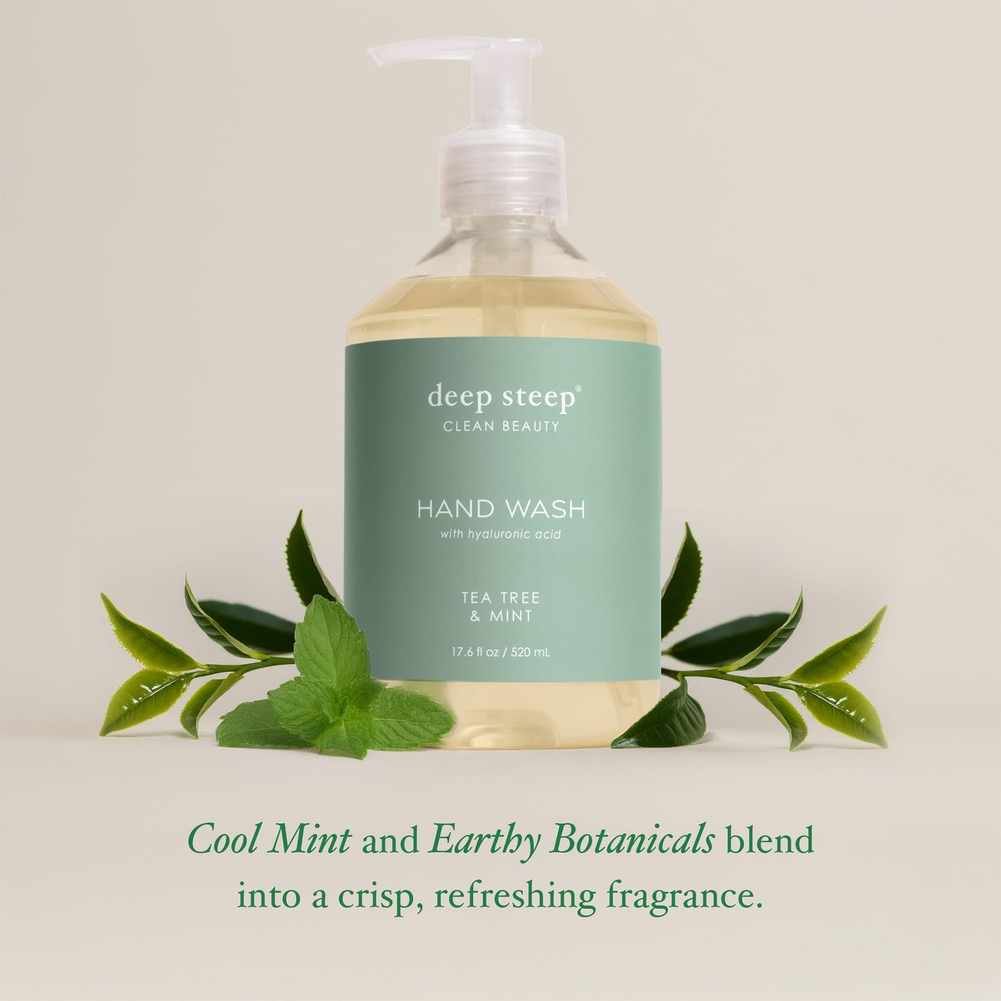 Deep Steep Liquid Hand Wash, Tea Tree Mint, 17.6 oz - Moisturizing Cleanser with Olive Oil, Aloe Vera, Glycerin & Hyaluronic Acid - Vegan, Clean Beauty & Personal Care Deep Steep