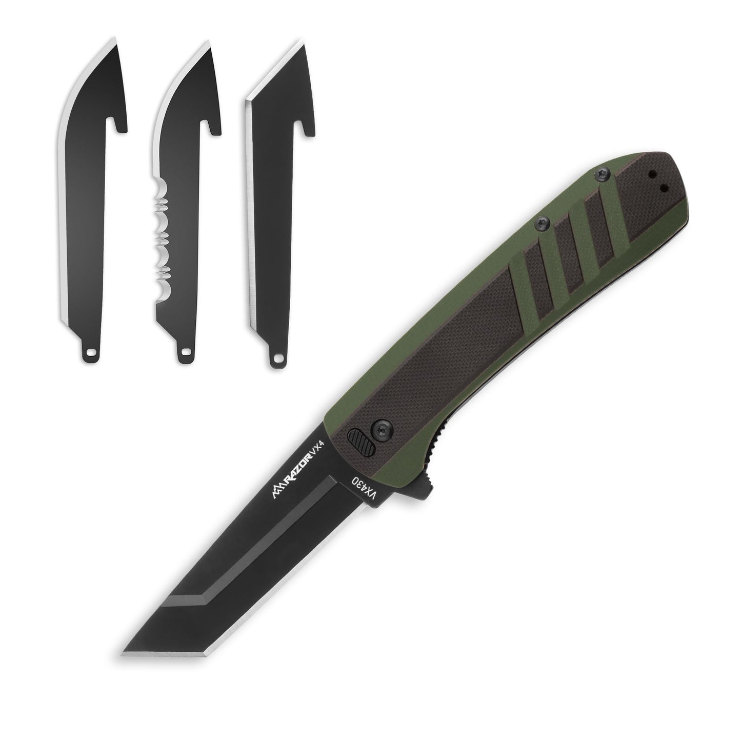 OUTDOOR EDGE Razor VX4 - 3" Replaceable Blade Folding Knife - Black Tanto Blade - Black G10 Over Green Handle - Reversible Clip - EDC, Outdoor Beauty and Personal Care OUTDOOR EDGE