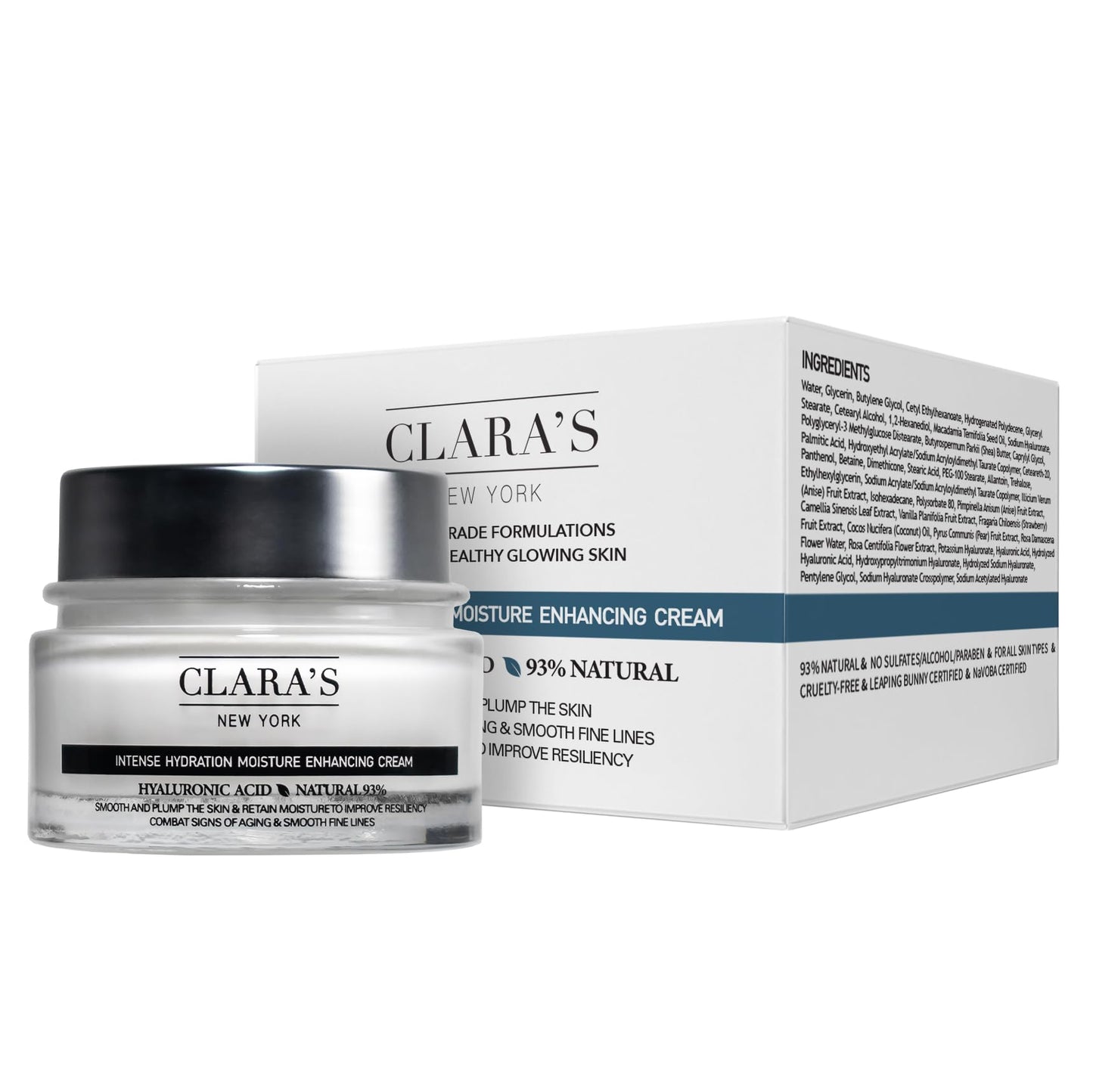 CLARA'S NEW YORK | Vegan Hyaluronic Acid Facial Cream | with Panthenol, Shea Butter | Intense Hydration Moisture Enhancing Smooth, Plump, Rich | Beauty & Personal Care CLARA'S NEW YORK