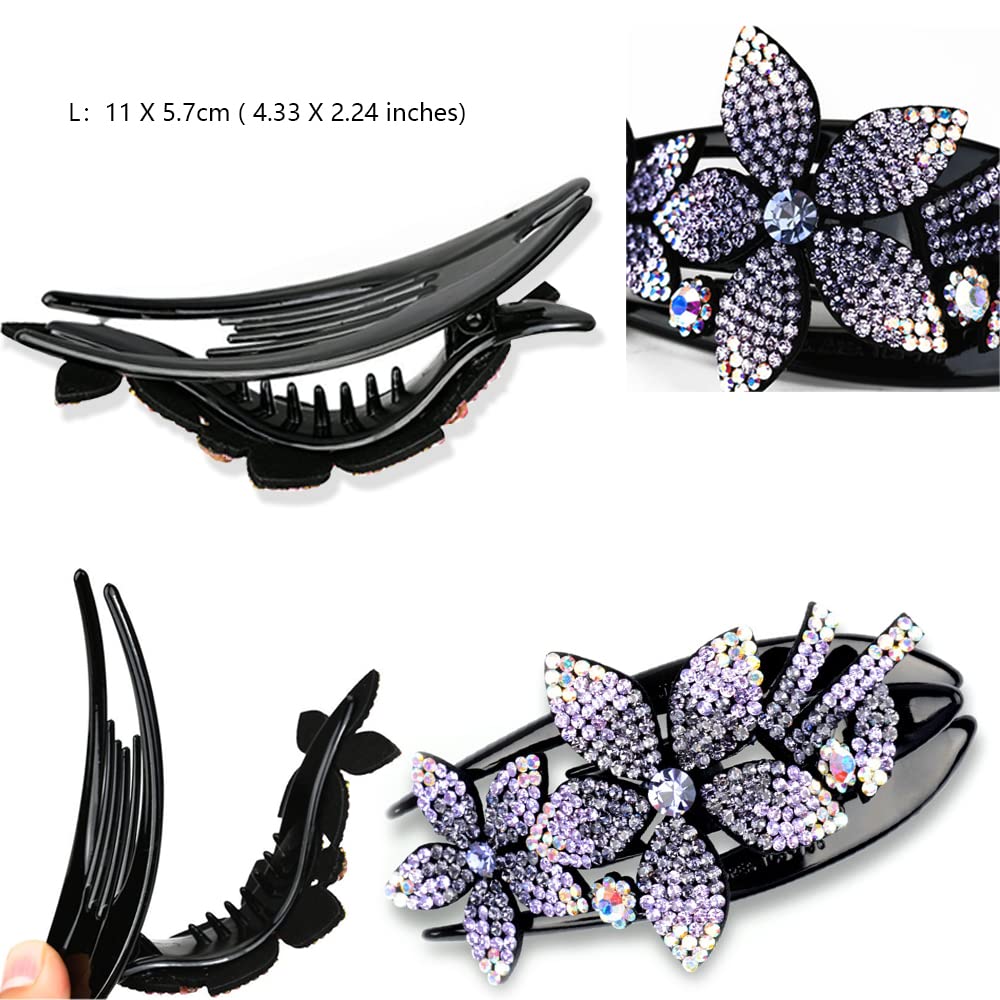 6 Pack Rhinestone Double Flower Hair Clip for Women Girls, Crystal Duckbill Clip Hairpin with Teeth Non-Slip Women Elegant Hair Dovetail Clips Beauty & Personal Care INLAZTIM