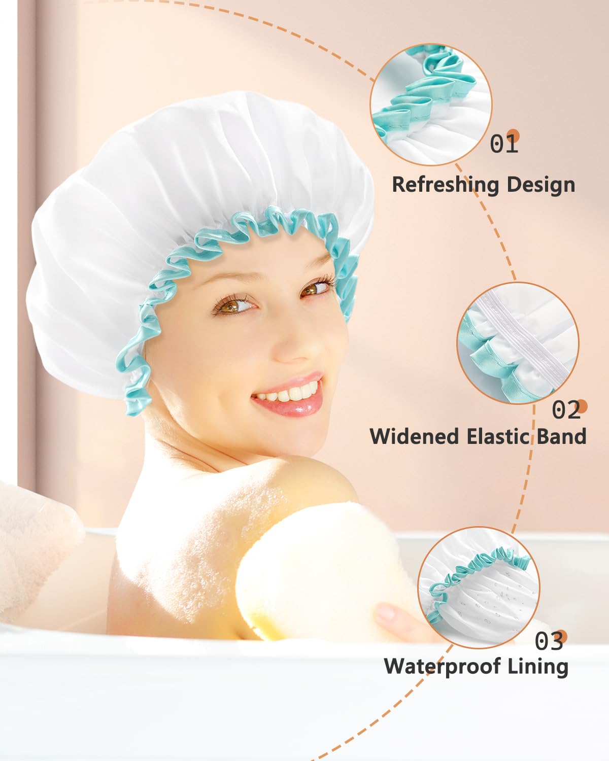 mikimini White Shower Cap for Women and Girls 2 Pack,Double Waterproof, Reusable,Washable, Super Cute and Soft,Comfortable Beauty & Personal Care mikimini