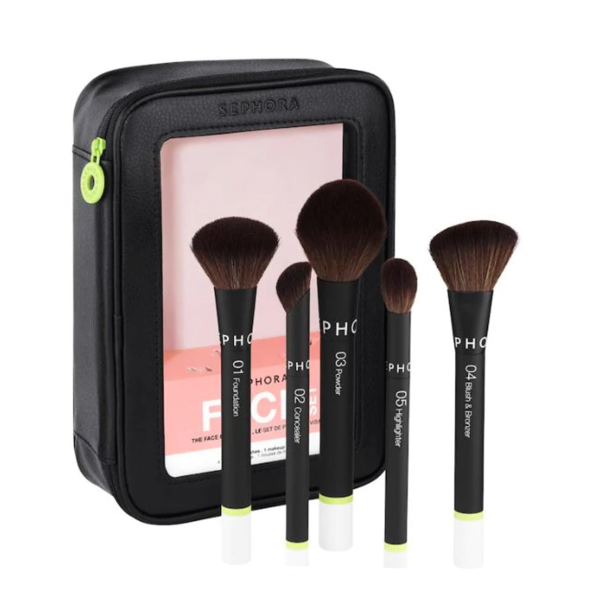 Sephora Favorites Face Set The Face Brush Set - 5 Makeup Brushes and 1 Makeup Bag