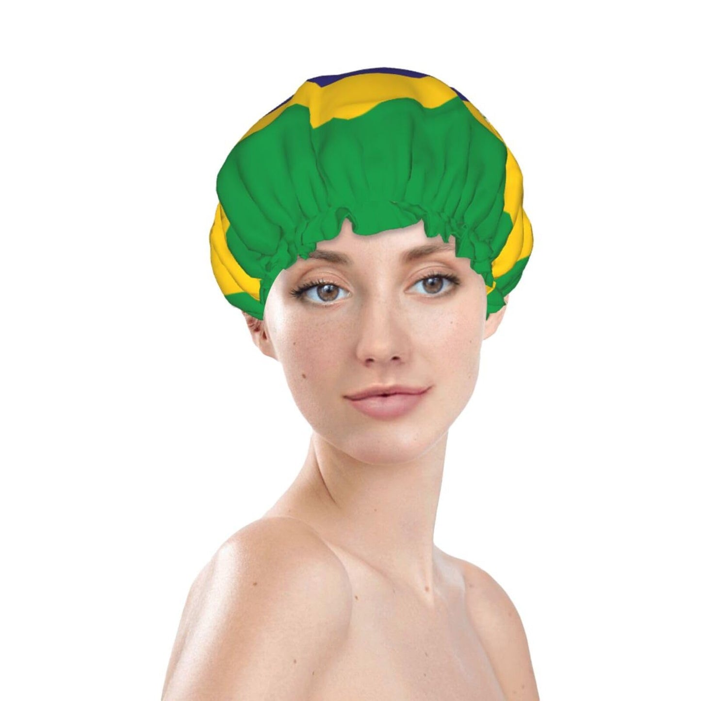Brazil Flag Prints Shower Cap Double Layer Lined Waterproof Bathing Shower Hat Beauty and Personal Care Hayyett