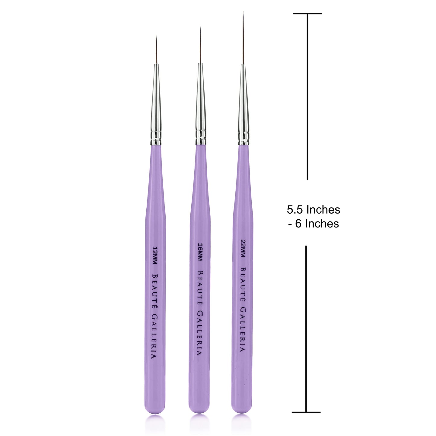 Beaute Galleria 3 Pieces Nail Art Long Striper Brush Set (12mm, 16mm, 22mm) for Thin Long Fine Line, Detailer, Striping, Color Block, One Stroke Beauty & Personal Care BEAUTÉ GALLERIA
