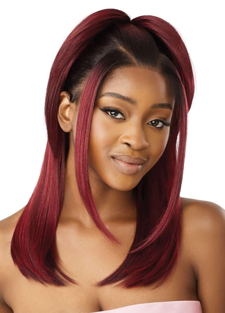 Outre Airtied 100% Fully Hand-Tied Wig - Human Hair Blend - Sleek Yaki 20" (JET BLACK 1)