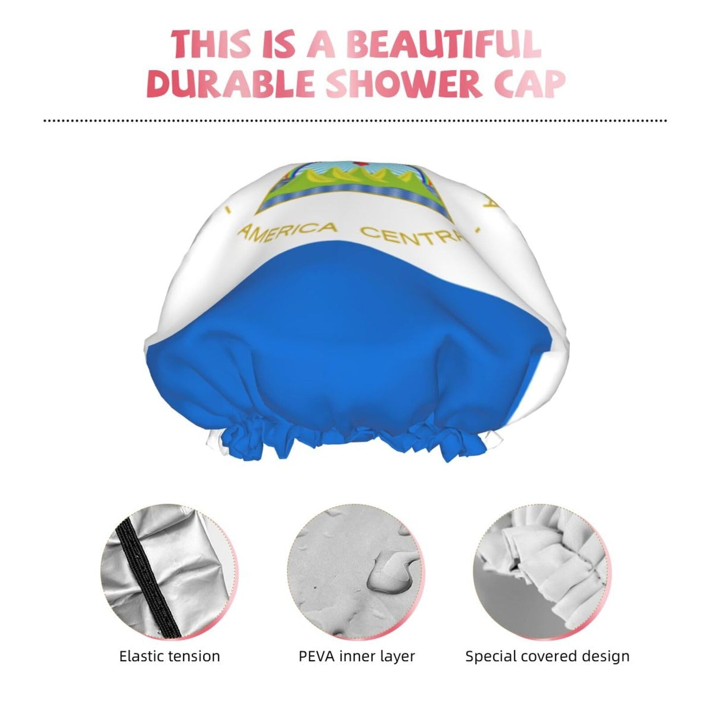 Nicaragua Flag Prints Shower Cap Double Layer Lined Waterproof Bathing Shower Hat Beauty and Personal Care Hayyett