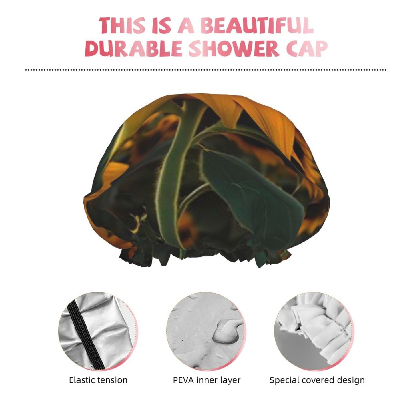 Farm Sunflower Shower Cap for Women Men Large Reusable Shower Bonnet Double-Layer Waterproof Bath Caps Elastic Band Hair Hat for All Hairstyles Beauty and Personal Care BWLHJKE