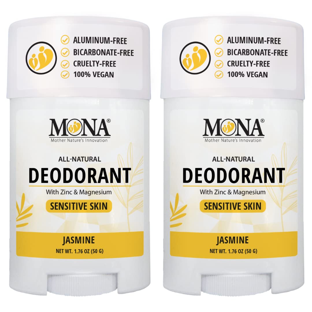 MONA BRANDS All Natural Deodorant For Women & Men - For Sensitive Skin - No Aluminum or Baking Soda - (2-Pack JASMINE 1.76 Oz each) Beauty and Personal Care MONA