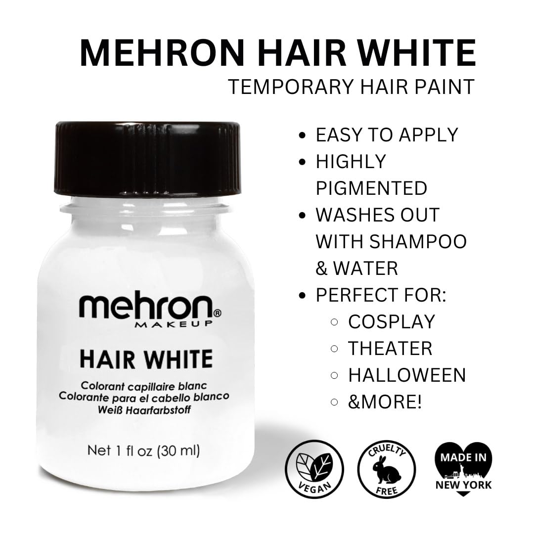 Mehron Hair White, Temporary Hair Paint for Old Age SFX