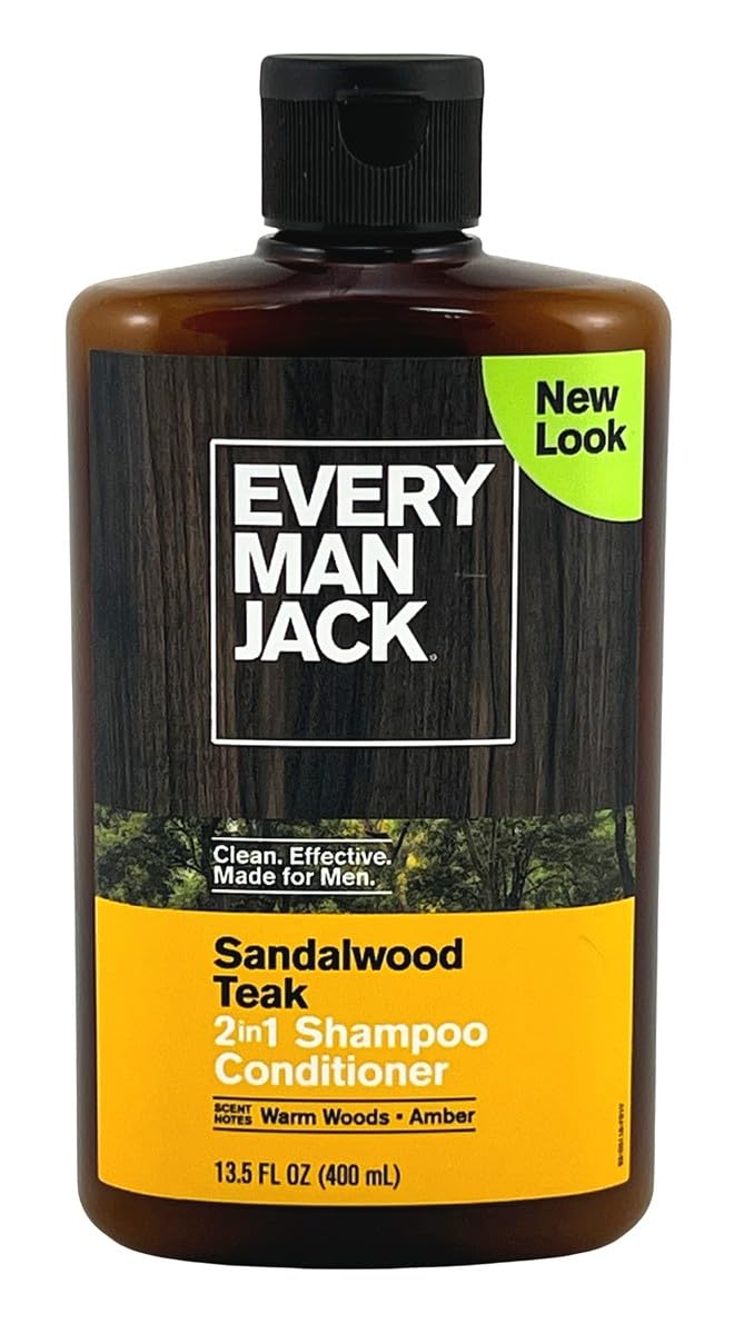 Every Man Jack Shampoo 2-in-1 Sandalwood 13.5 Ounce (400ml) (Pack of 2)