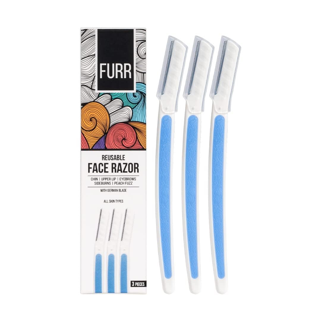 FURR Reusable Facial Razor for Women, German Blades - Pack of 3 - For Eyebrows, Upper Lip, Forehead, Chin & Sideburns - Includes Storage Sleeve Beauty and Personal Care FURR By Pee Safe