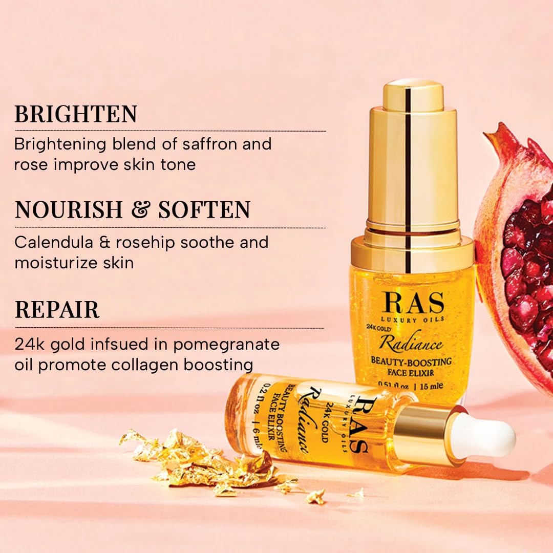 RAS LUXURY OILS 24K Gold Radiance Beauty Boosting Face Elixir, Face Serum With Organic Blend Of Rosehip, Saffron And Olive Oil For Glowing Skin Beauty & Personal Care RAS LUXURY OILS