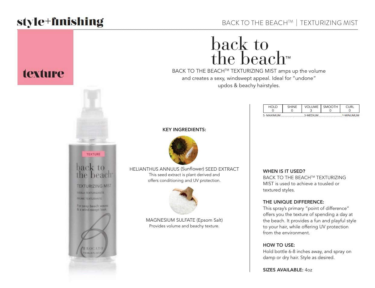 Brocato Back to the Beach Texturizing Mist, 4 Oz. | Texture & Volume Hair Styling Spray for Women | For Beach Waves & A Wind-Swept Look Beauty & Personal Care Brocato