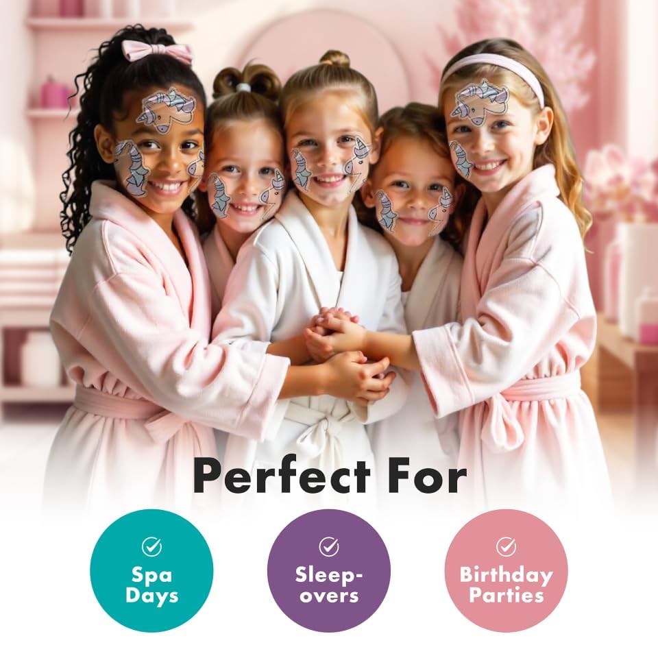Unicorn Kids Face Masks Skincare Set (10pcs), Organic Vegan & Kid Safe Skin Care Ages 4+, Cute Animal Sheet Masks for Girls, Spa Day, Sleepover Beauty & Personal Care Sprk Naturals
