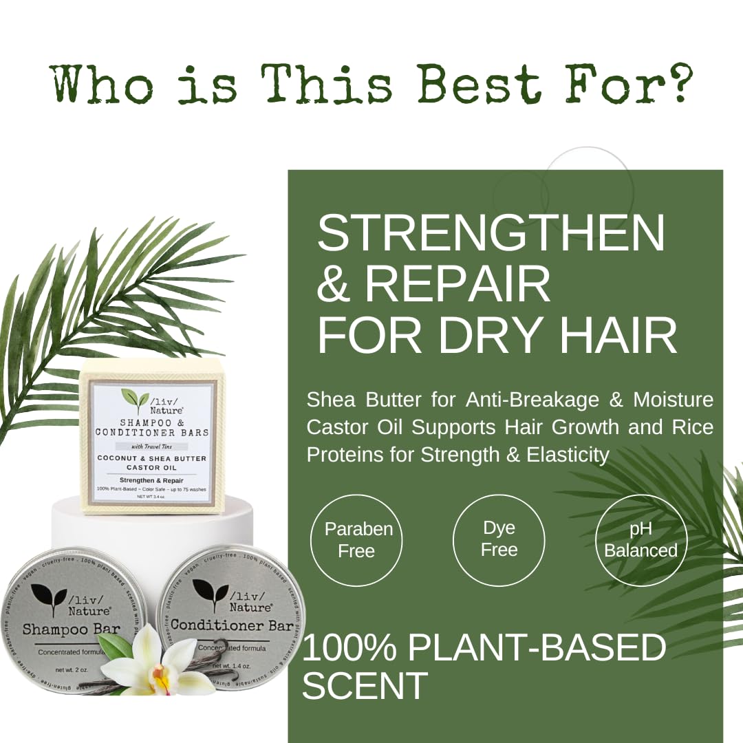 /liv/ Nature Shampoo Bar and Conditioner Set with Travel Case | Strengthen and Repair Dry Hair | Coconut, Castor Oil, Shea Butter | Made in USA | 2-pk Beauty & Personal Care /liv/ Nature