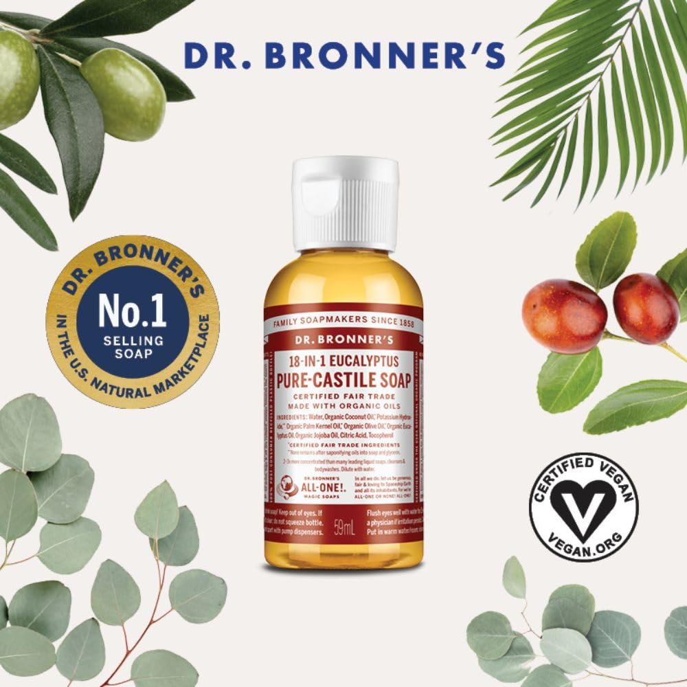Dr. Bronner's - Pure-Castile Liquid Soap (Eucalyptus, 2 Ounce) - Made with Organic Oils, 18-in-1 Uses: Face, Body, Hair, Laundry, Pets and Dishes Beauty & Personal Care Dr. Bronner's