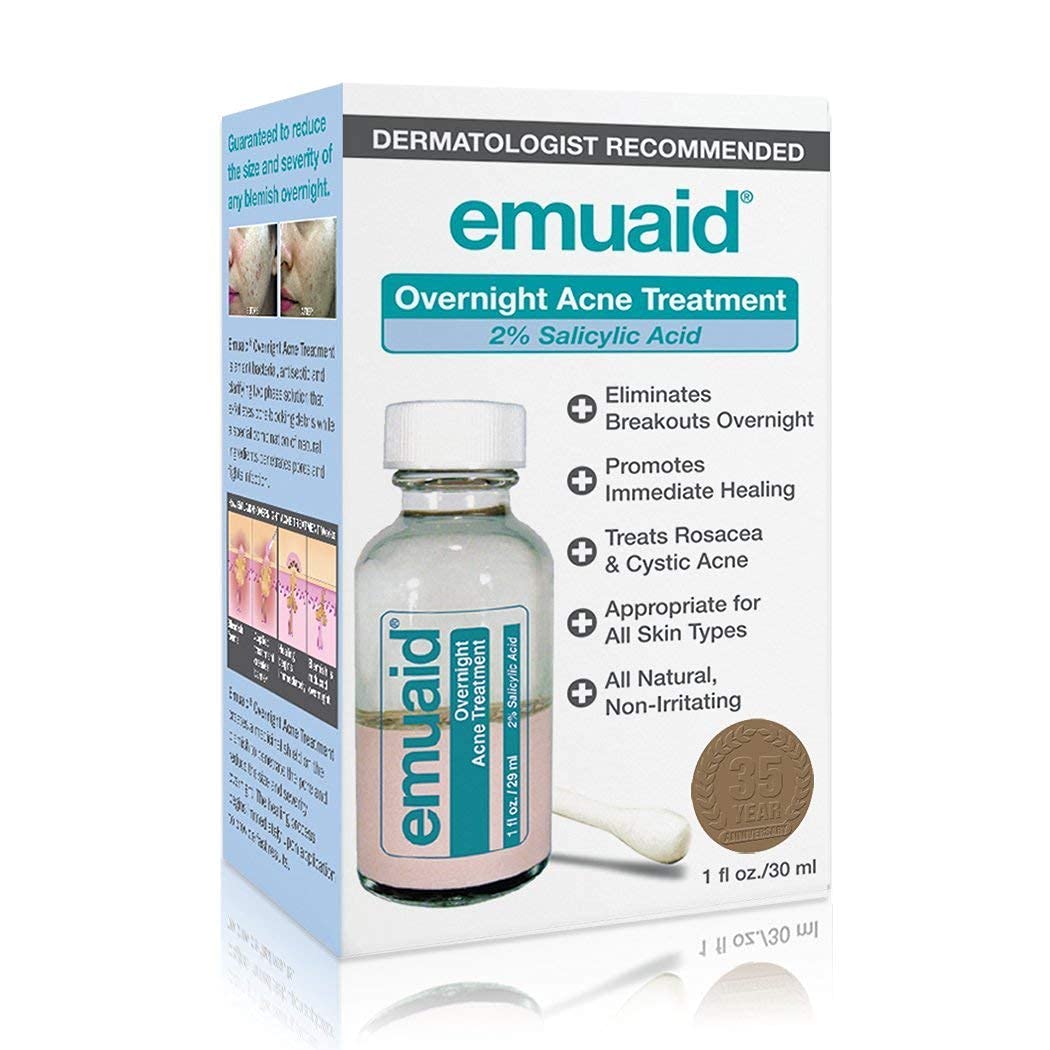 EMUAID Overnight Acne Treatment, Gentle Fast-Acting Solution with Salicylic Acid for Adults and Teens, Clears Stubborn Pimples, Cystic Acne Beauty & Personal Care emuaid
