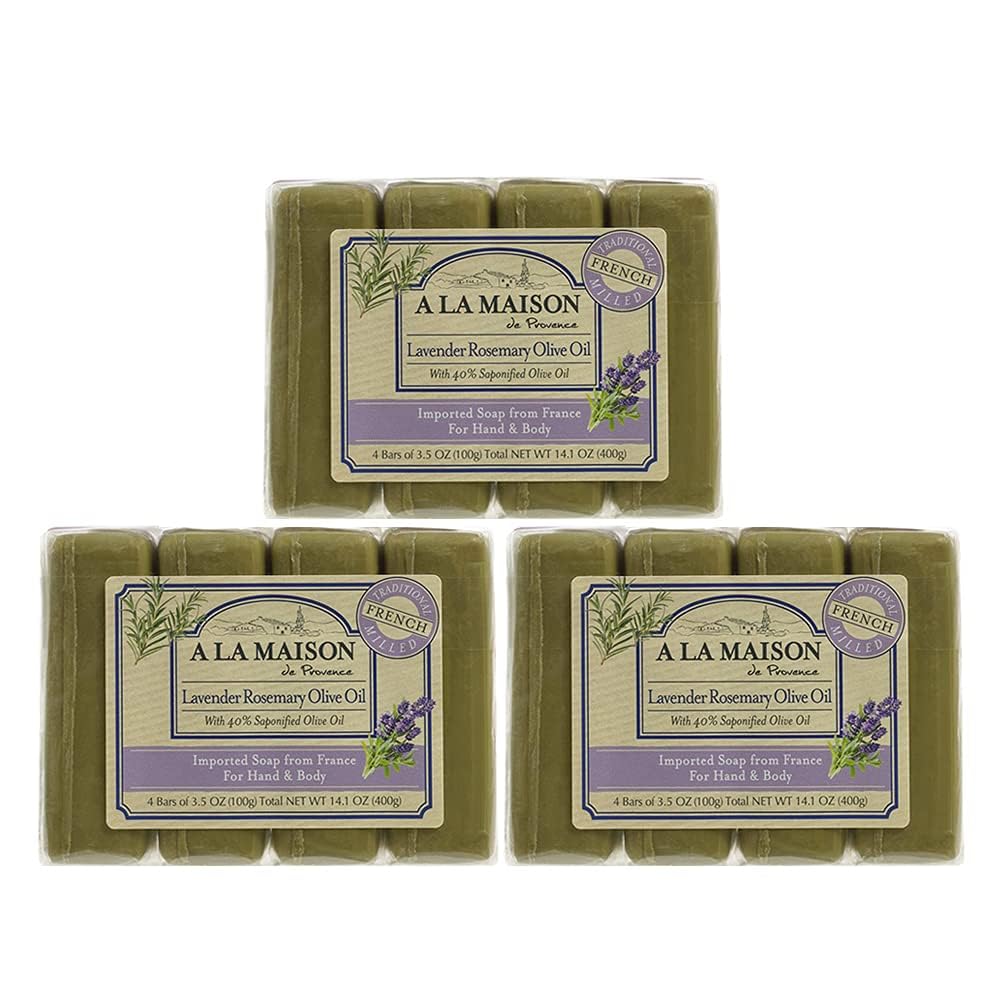 A LA MAISON Lavender Rosemary Olive Oil Bar Soap - Triple French Milled Natural Moisturizing Hand Soap Bar (12 Bars of Soap, 3.5 oz) Beauty & Personal Care A LA MAISON