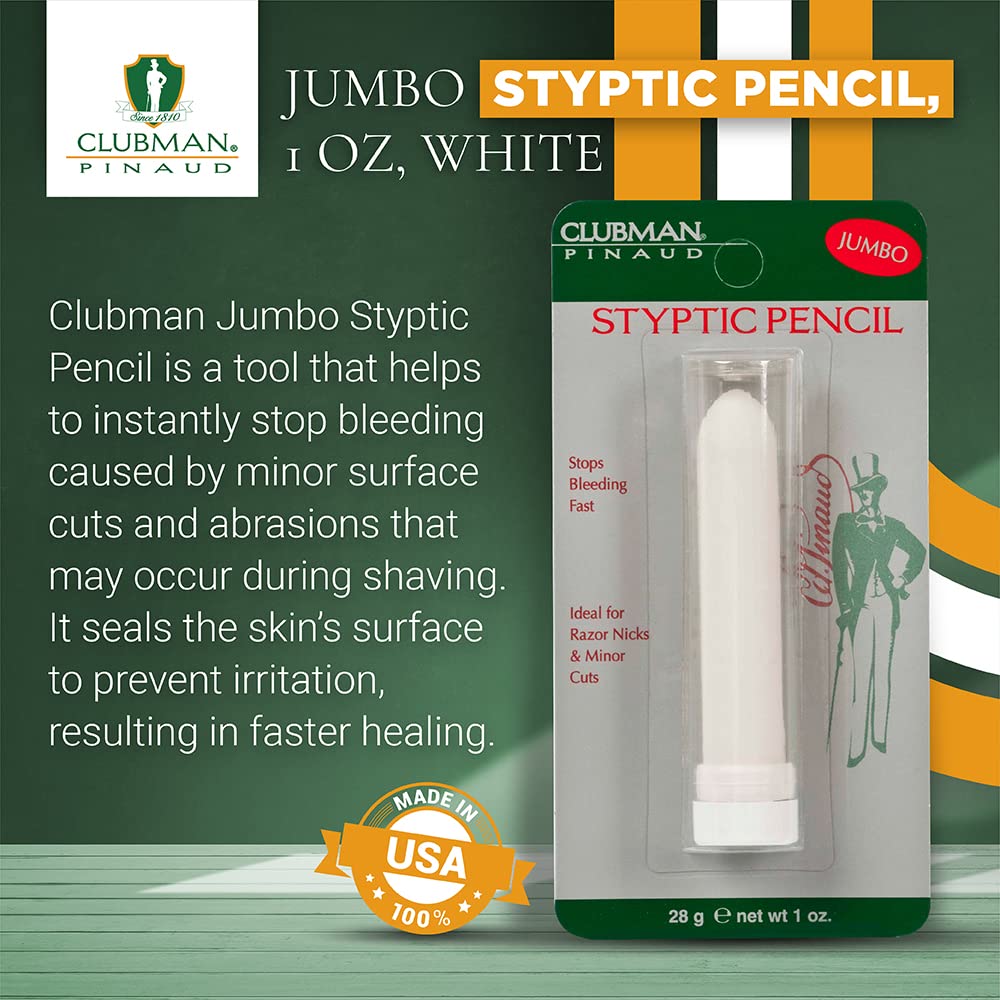 Clubman Jumbo Styptic Pencil, Treat and Seal Shaving Cuts Instantly, Anti-hemorrhaging Stick, First Aid Device, White, 1 oz Beauty and Personal Care Clubman