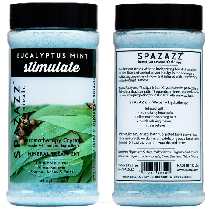 Spazazz Hot Tub Aromatherapy Bath Salt Crystals 3-Pack Bundle - Eucalyptus Mint Stimulate - Tropical Rain Revitalize - Honey Mango Arouse - Botanicals Beauty and Personal Care SPAZAZZ SPA BOMBZZ