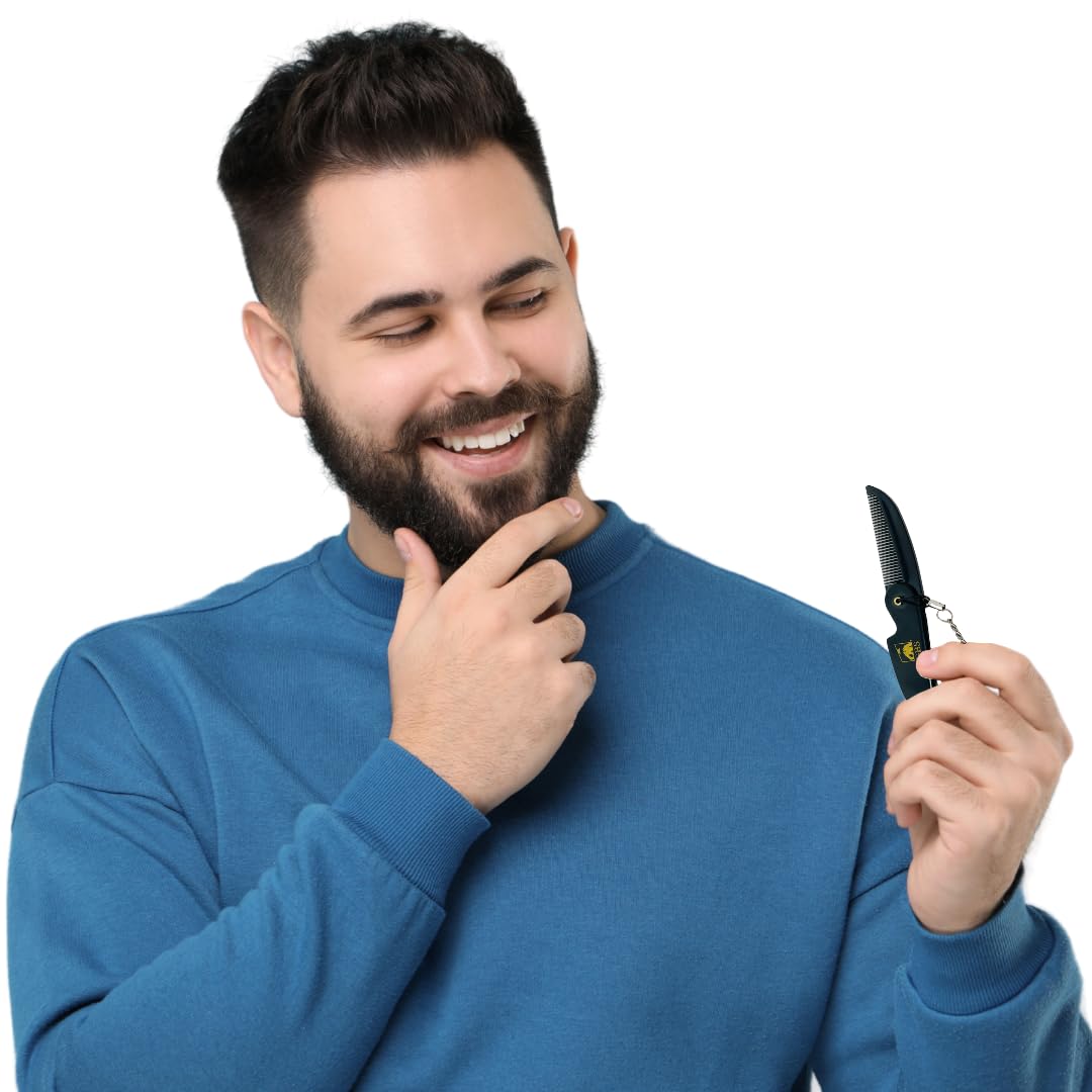 GENTS Premium Folding Pocket Comb - Handmade Cellulose Acetate Hair Comb for Men & Women - Travel Size with Keychain Clip - Professional Grooming Tool