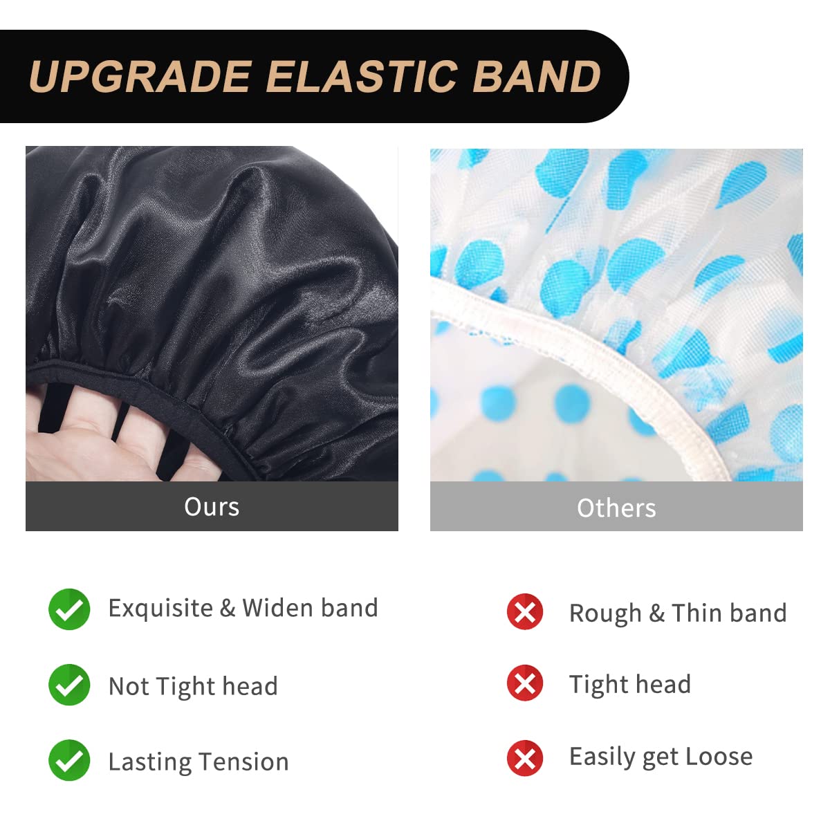 Aquior Shower Cap, Extra Large Shower Cap for Men, Satin EVA Double Layer Waterproof Reusable Hair Cap for Women Long Hair(All Black 4 Pack) Beauty & Personal Care Aquior
