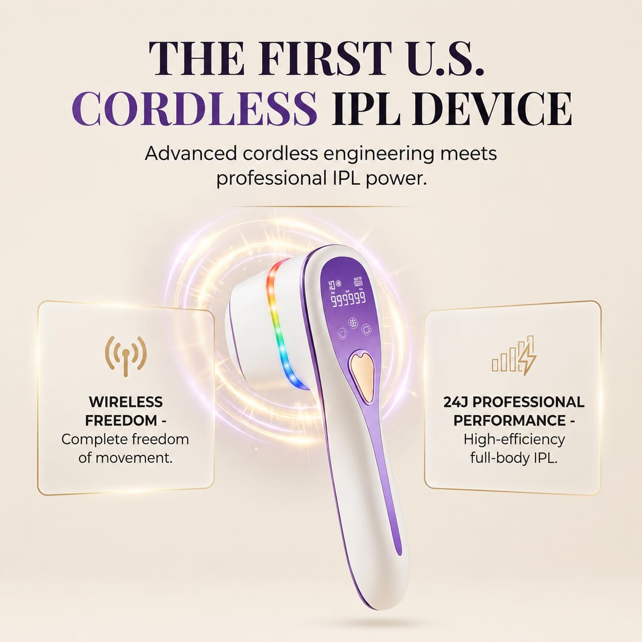 SKIN AUREA™ ONE Wireless IPL Hair Removal Device 24J for Permanent Hair Reduction - At Home Laser Hair Removal for Women Painless - IPL Laser Hair Beauty and Personal Care Skin Aurea