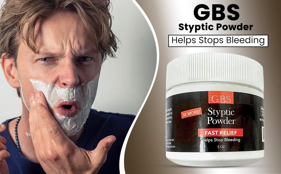G.B.S Styptic Powder with Sealed Top + Scoop Quick Stop Bleeding, First Aid Useful for Minor Cuts, Nosebleeds, Camping Safety Survival Kit (5oz) (3) Beauty and Personal Care G.B.S